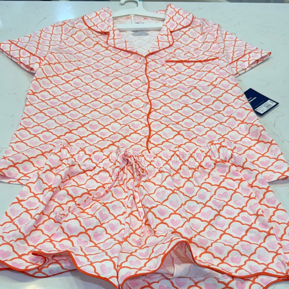 Roller Rabbit Pink & Orange Heart-Print Short Pajama Set